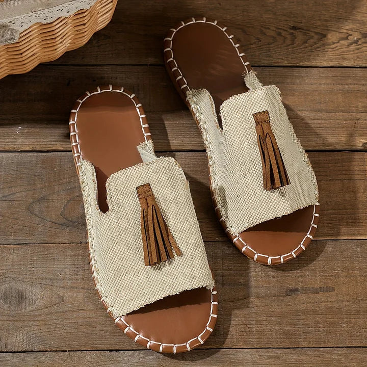 Momount dámske ploché sandále – pohodlné nazúvacie, letné, odpružená opora, ľahké, otvorená špička, boho strapce