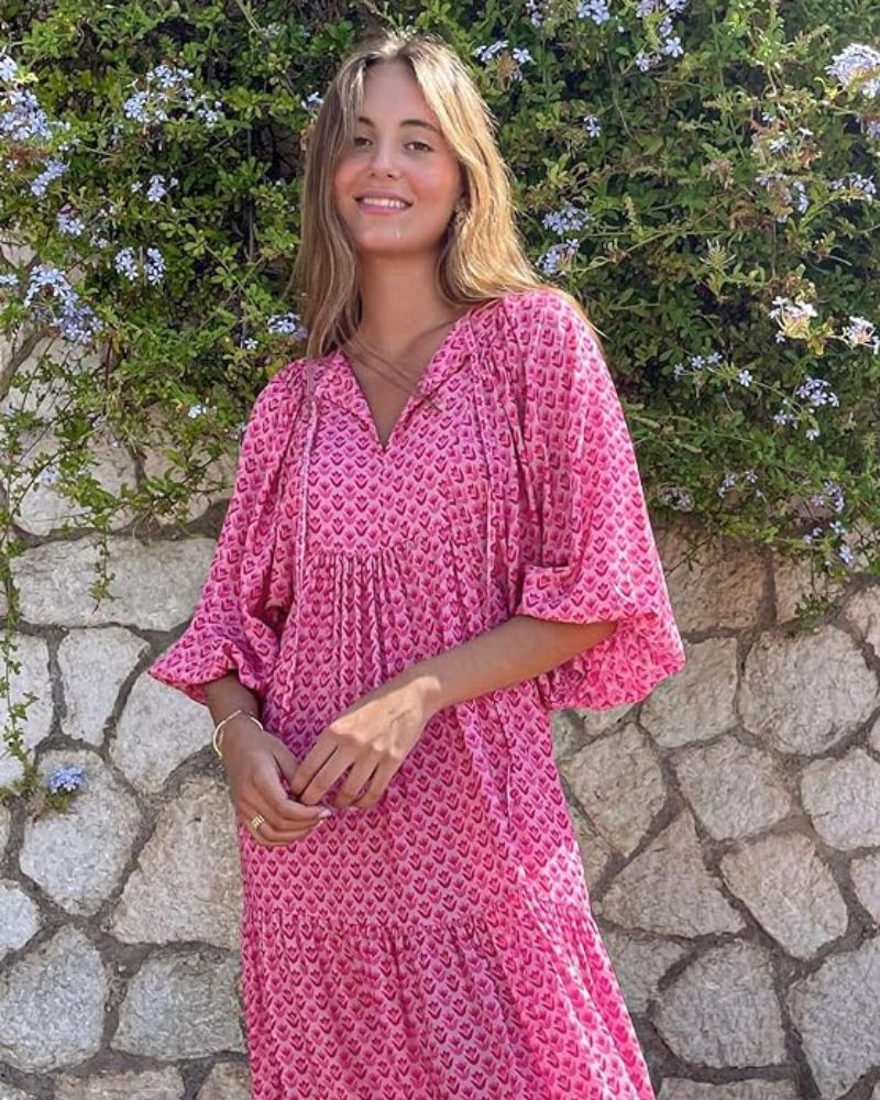 Bellanova | Boho vzorované stupňovité letné maxi šaty s V výstrihom