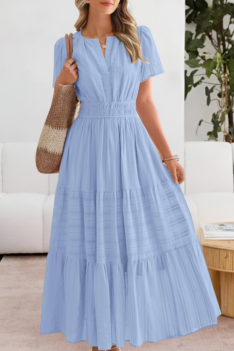 Evangelia | Boho letné midi šaty s riasením, výstrihom do V a vrstvenou sukňou