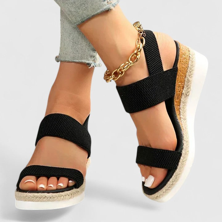 Momount dámske espadrilkové sandále na kline – elastické remienky, jutová platforma, otvorená špička
