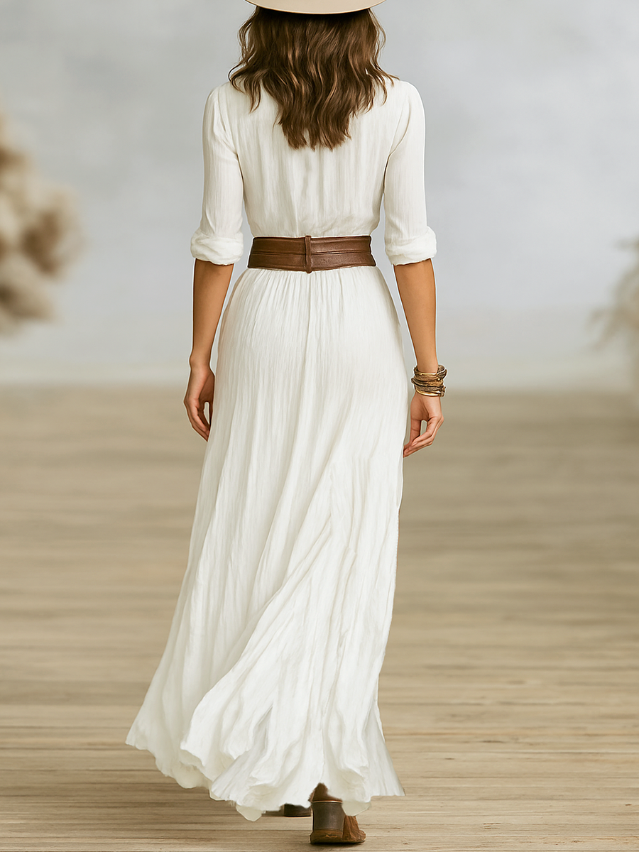 Isadora | Boho letné maxi šaty s gombíkmi vpredu a výstrihom do V