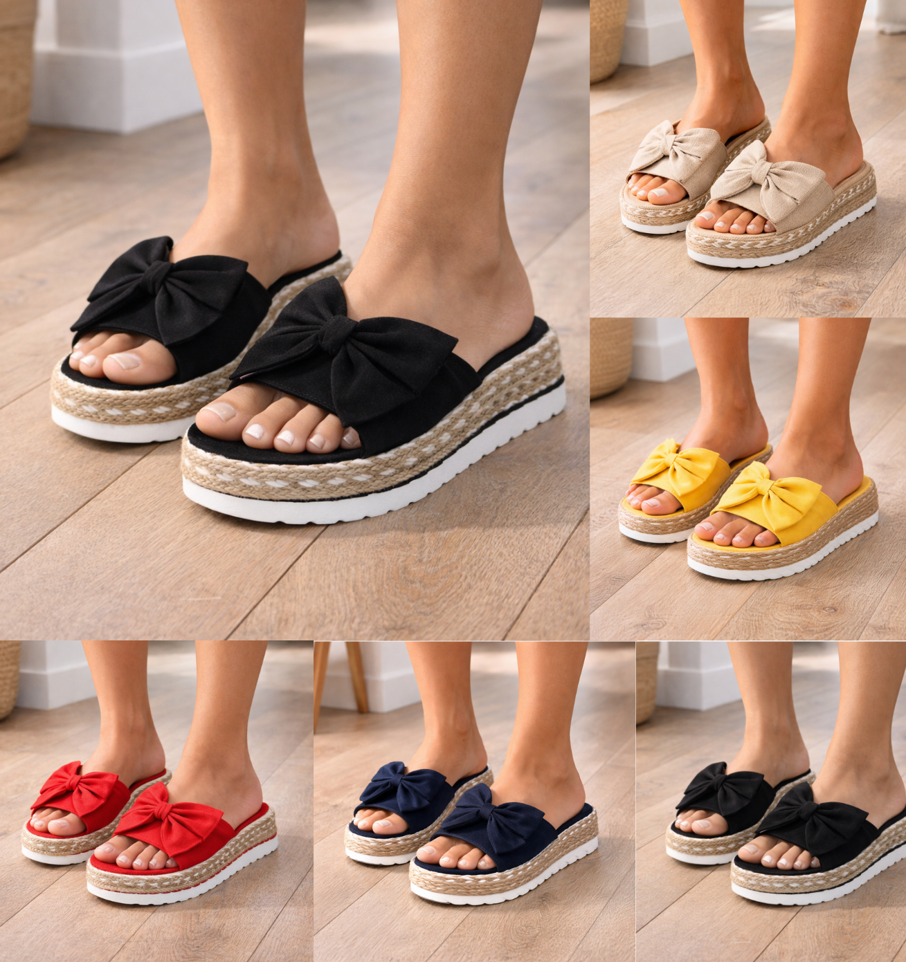 Momount Dámske espadrilkové šľapky – semišová mašľa, platforma, pohodlné