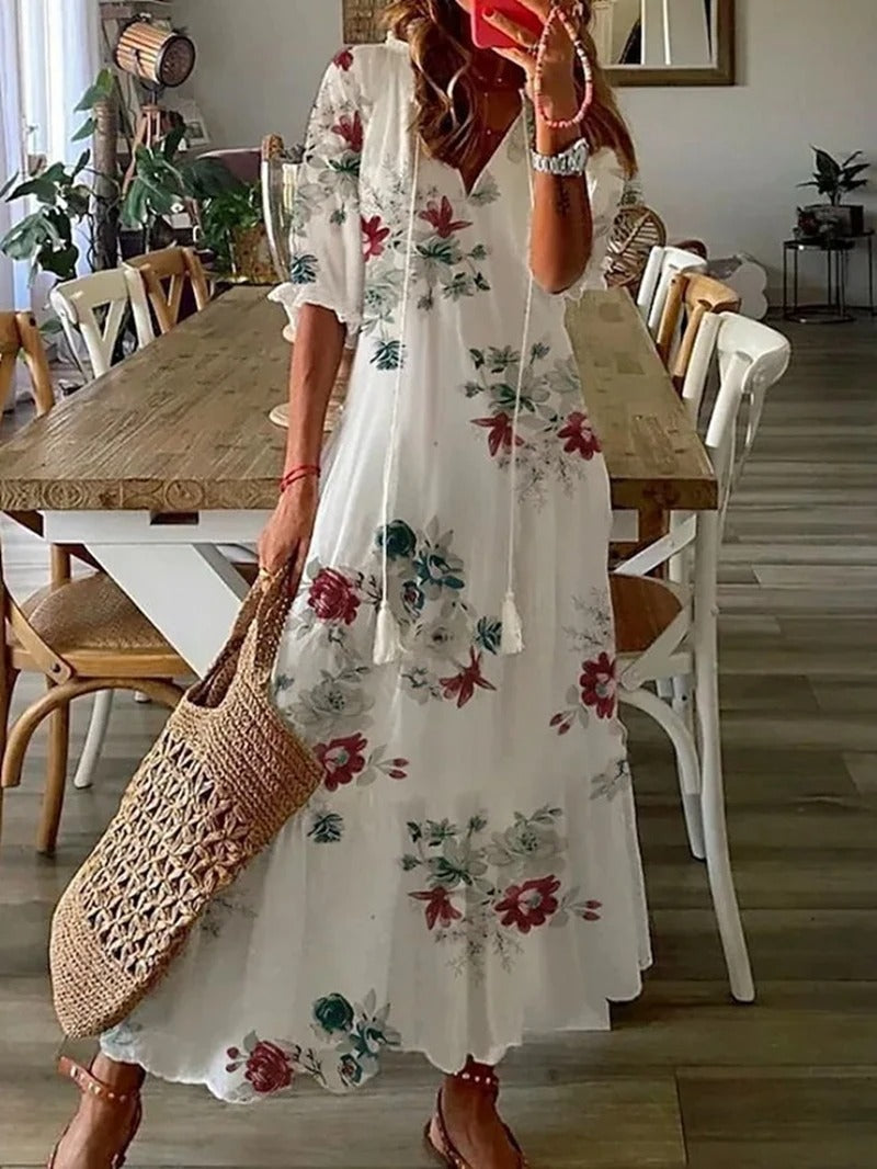 Isadora | Boho kvetované letné maxi šaty so zapínaním na gombíky