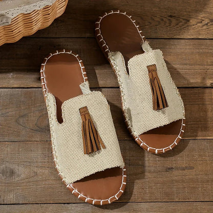Momount dámske ploché sandále – pohodlné nazúvacie, letné, odpružená opora, ľahké, otvorená špička, boho strapce