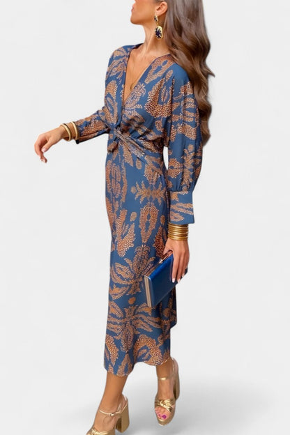 Momount dámske bodycon midi šaty – dlhý rukáv, prekrížený detail, elegantné