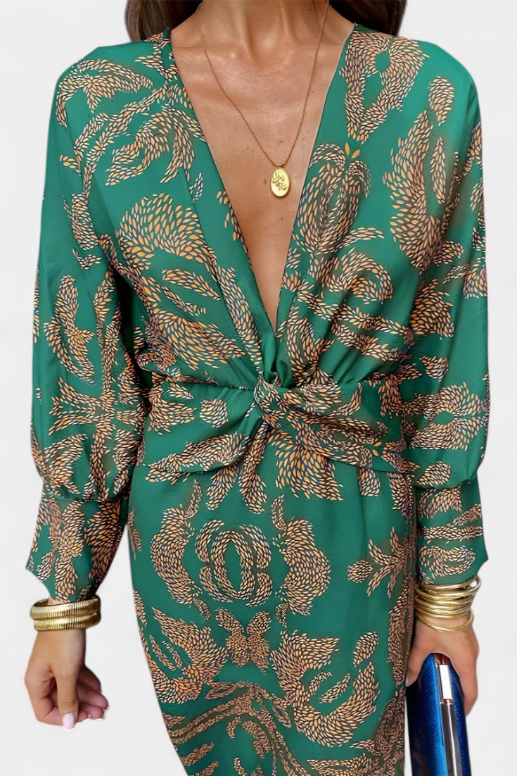 Momount dámske bodycon midi šaty – dlhý rukáv, prekrížený detail, elegantné