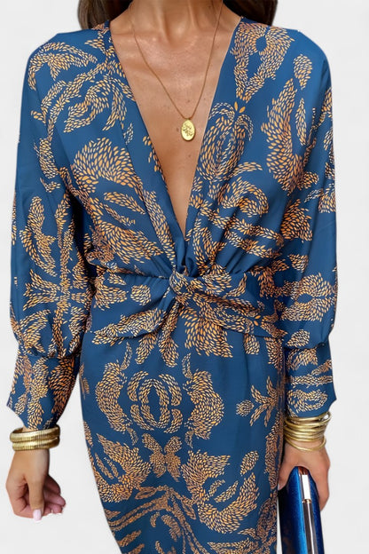 Momount dámske bodycon midi šaty – dlhý rukáv, prekrížený detail, elegantné