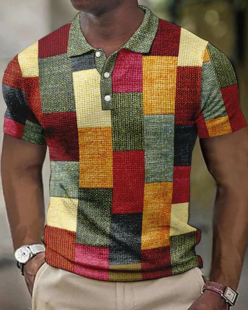Momount pánska kockovaná polokošeľa – patchwork, krátky rukáv, neformálna