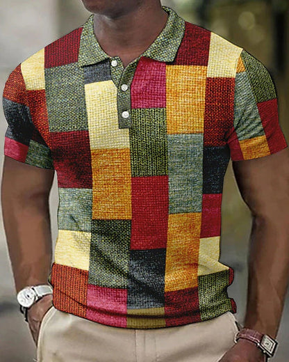 Momount pánska kockovaná polokošeľa – patchwork, krátky rukáv, neformálna