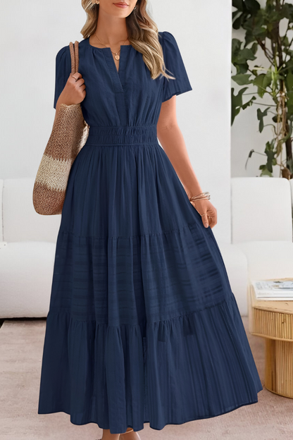 Evangelia | Boho letné midi šaty s riasením, výstrihom do V a vrstvenou sukňou