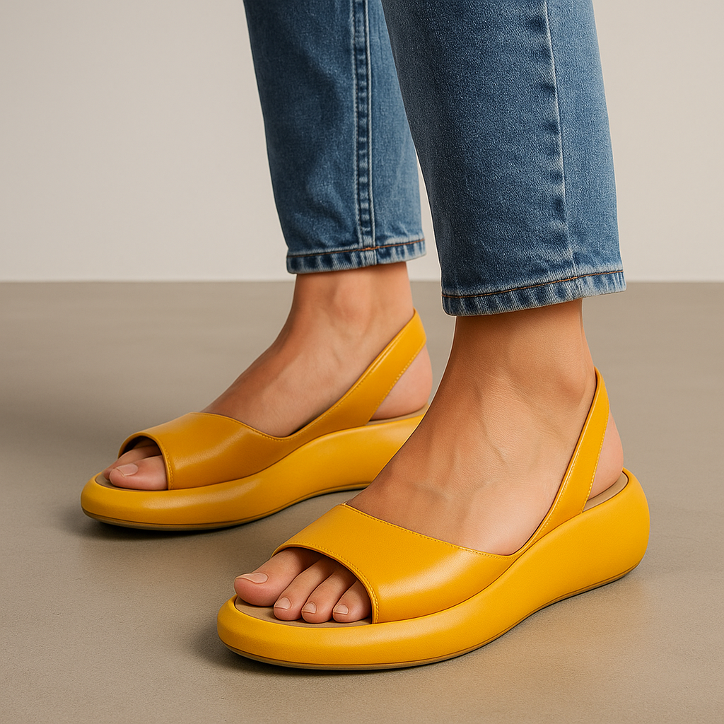 Momount Dámske sandále na kline – oranžová koža, slingback, platforma, otvorená špička