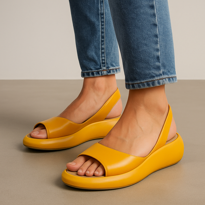 Momount Dámske sandále na kline – oranžová koža, slingback, platforma, otvorená špička