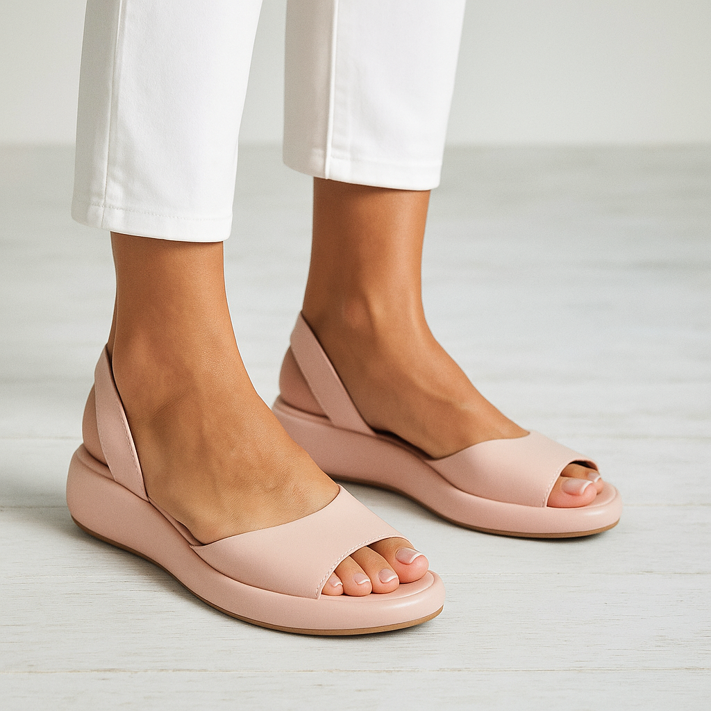 Momount Dámske sandále na kline – oranžová koža, slingback, platforma, otvorená špička