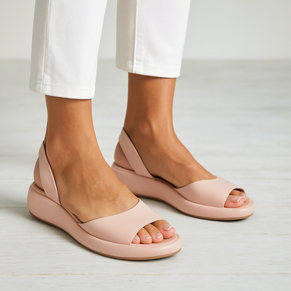 Momount Dámske sandále na kline – oranžová koža, slingback, platforma, otvorená špička