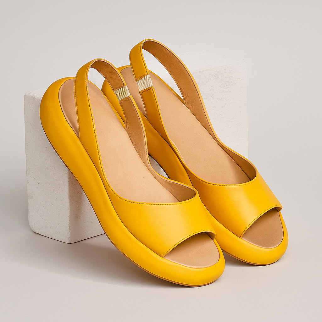 Momount Dámske sandále na kline – oranžová koža, slingback, platforma, otvorená špička