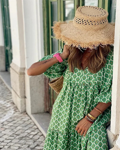 Bellanova | Boho vzorované stupňovité letné maxi šaty s V výstrihom