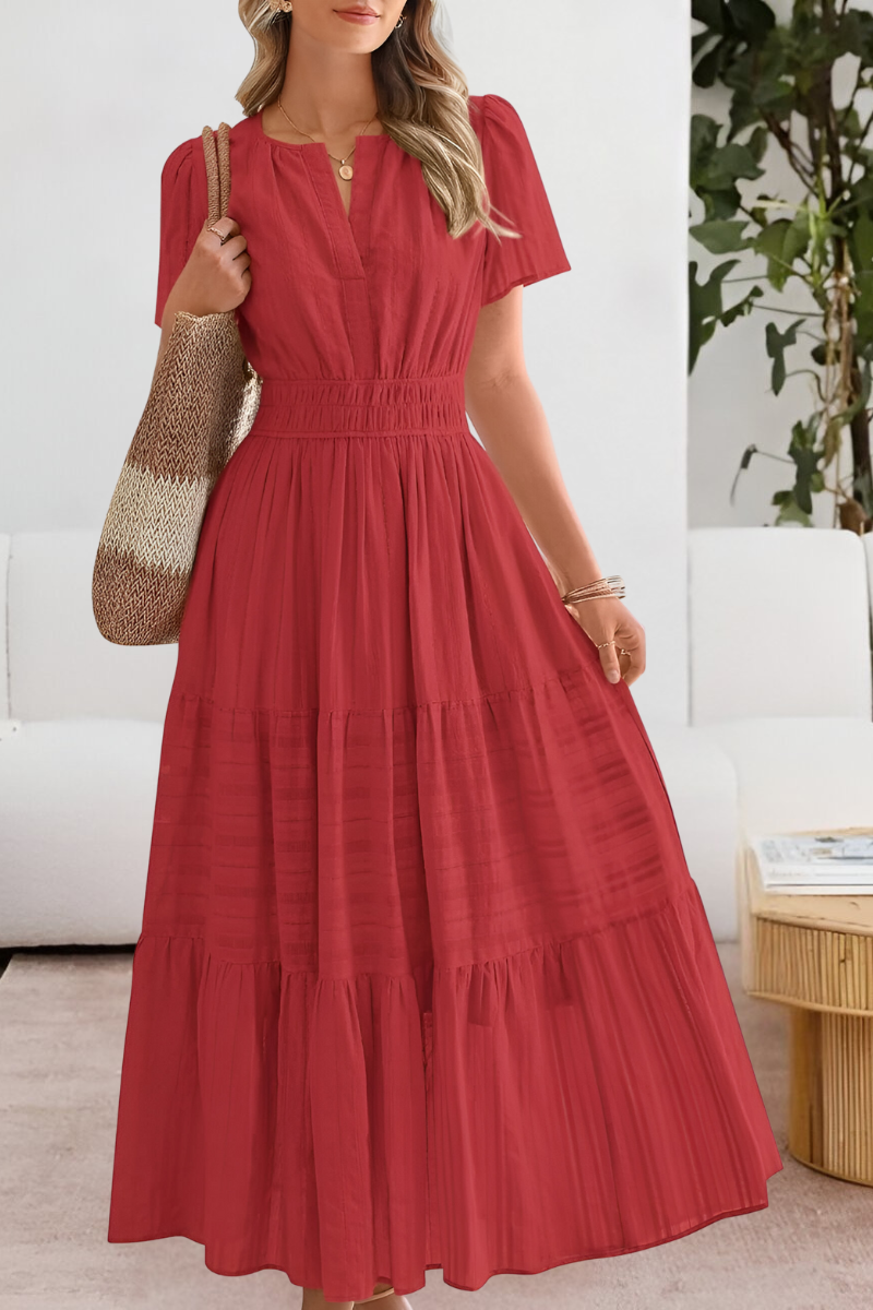 Evangelia | Boho letné midi šaty s riasením, výstrihom do V a vrstvenou sukňou
