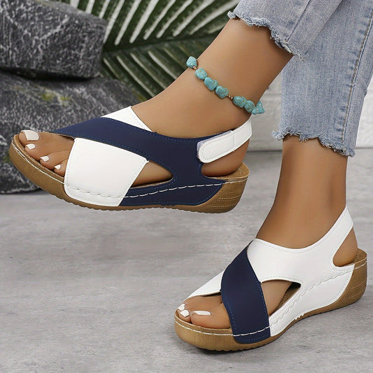 Momount Dámske sandále na klinovej platforme – dvojfarebné, tlmené, slingback