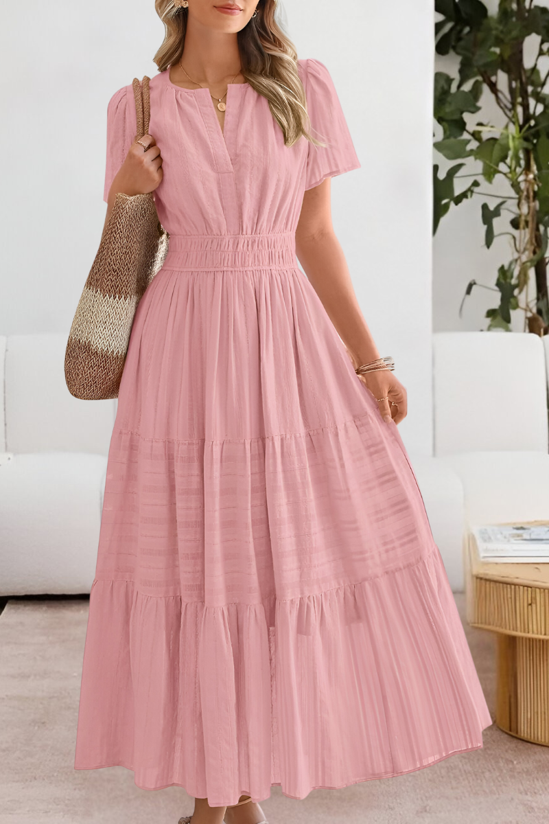 Evangelia | Boho letné midi šaty s riasením, výstrihom do V a vrstvenou sukňou
