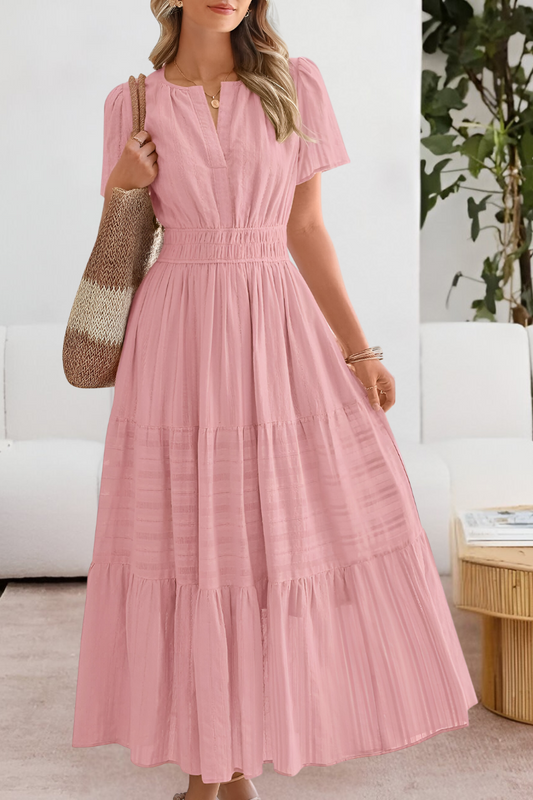 Evangelia | Boho letné midi šaty s riasením, výstrihom do V a vrstvenou sukňou