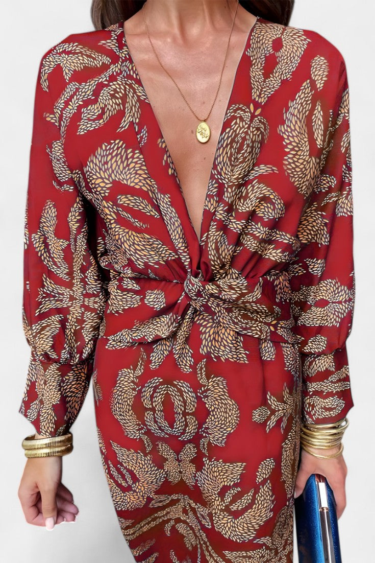 Momount dámske bodycon midi šaty – dlhý rukáv, prekrížený detail, elegantné