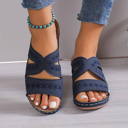 Momount | Seraphina dámske kožené sandále | Perforovaná klinová platforma | Pohodlné ležérne letné šľapky s otvorenou špičkou