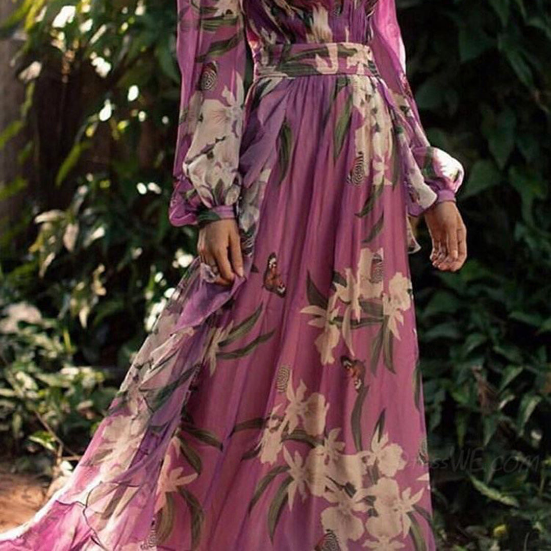 Marciana | Boho šifónové kvetinové zavinovacie letné maxi šaty s výstrihom do V