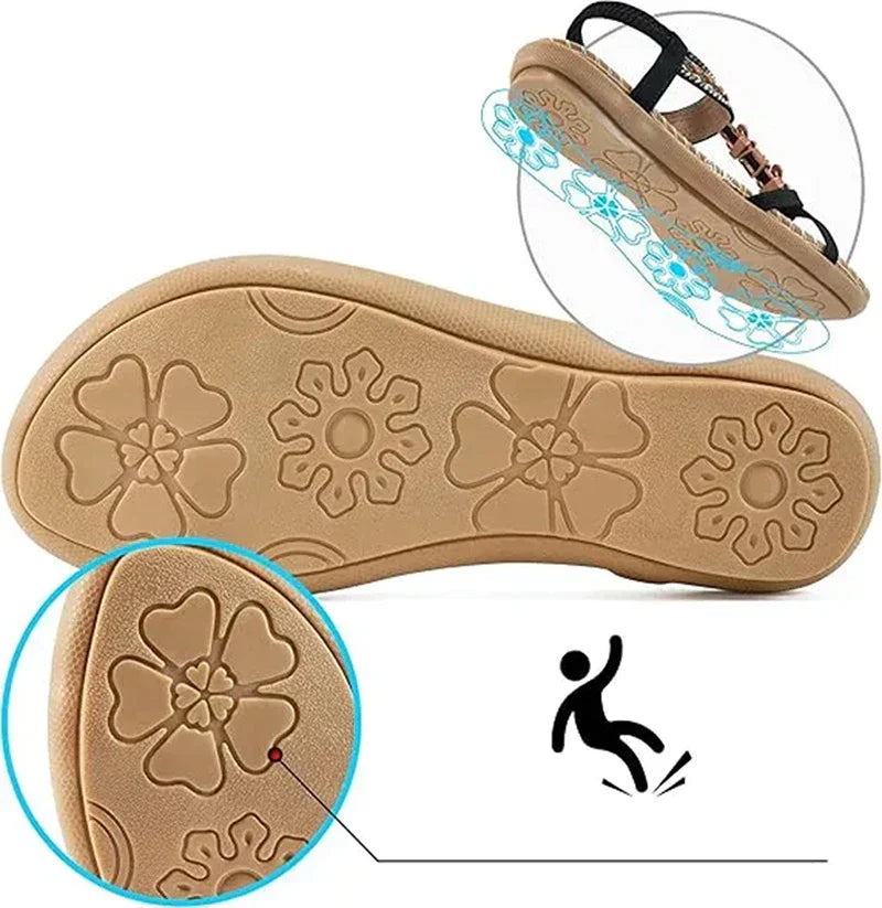 Momount Dámske slingback sandále – petrolejové boho, korálky a štras, nízke