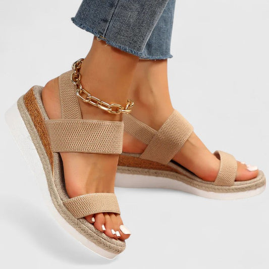 Momount dámske espadrilkové sandále na kline – elastické remienky, jutová platforma, otvorená špička