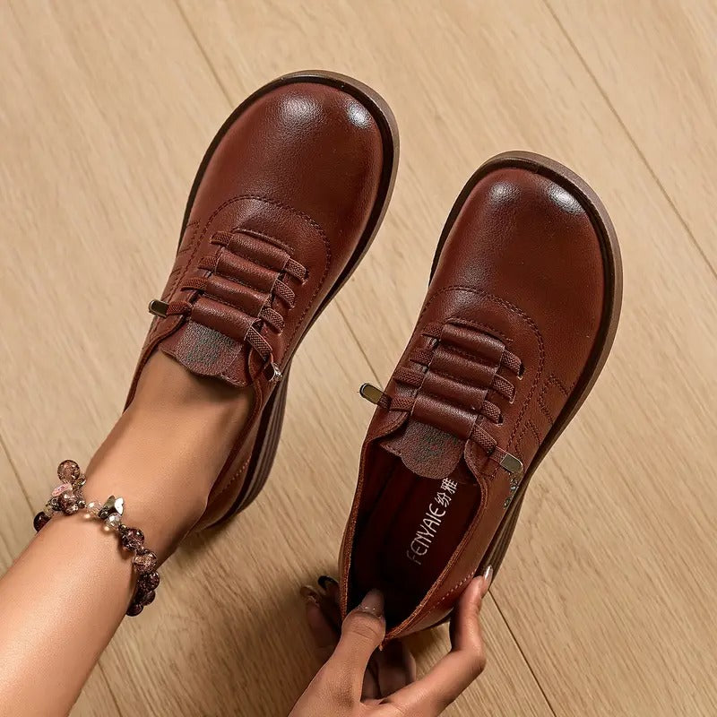 Momount dámske šnurovacie mokasíny – kožené, okrúhla špička, flatform, pohodlné a ležérne