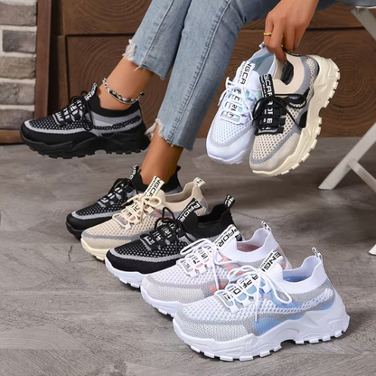 Momount Dámske chunky tenisky – sieťovina, šnurovanie, platforma, color-block, dad štýl