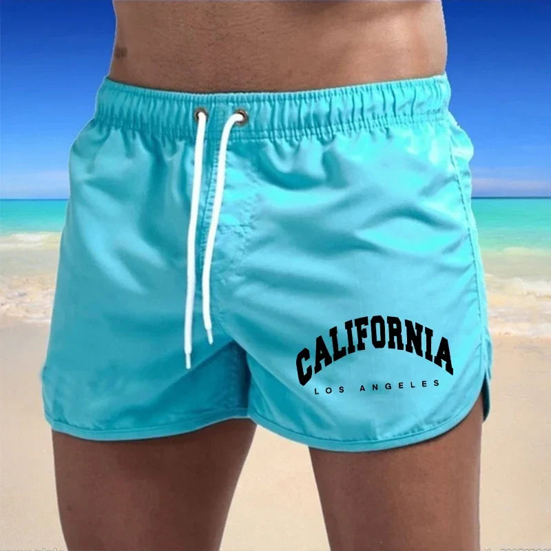 Momount pánske plavkové šortky – potlač California, šnúrka, rýchloschnúce, na pláž