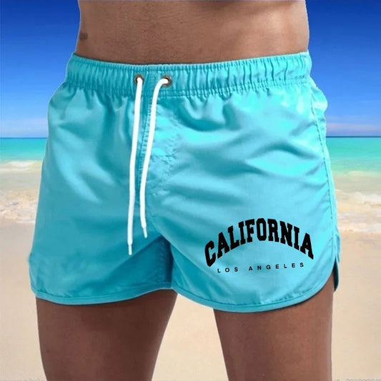 Momount pánske plavkové šortky – potlač California, šnúrka, rýchloschnúce, na pláž