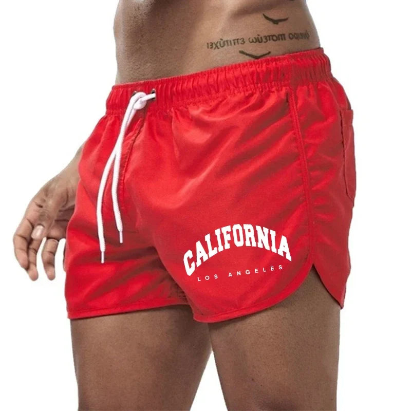 Momount pánske plavkové šortky – potlač California, šnúrka, rýchloschnúce, na pláž