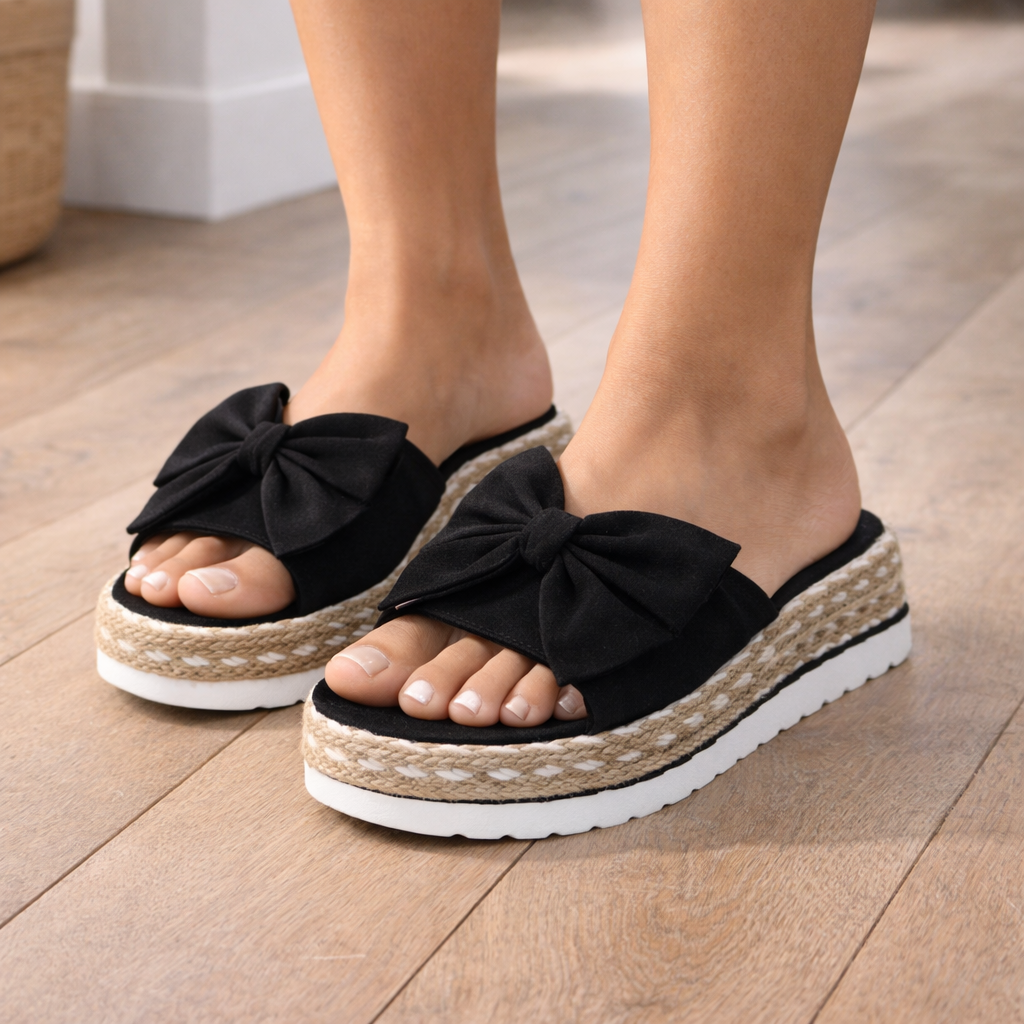 Momount Dámske espadrilkové šľapky – semišová mašľa, platforma, pohodlné
