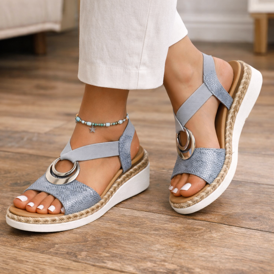 Momount dámske espadrilky na kline – pohodlné s metalickým prekríženým remienkom