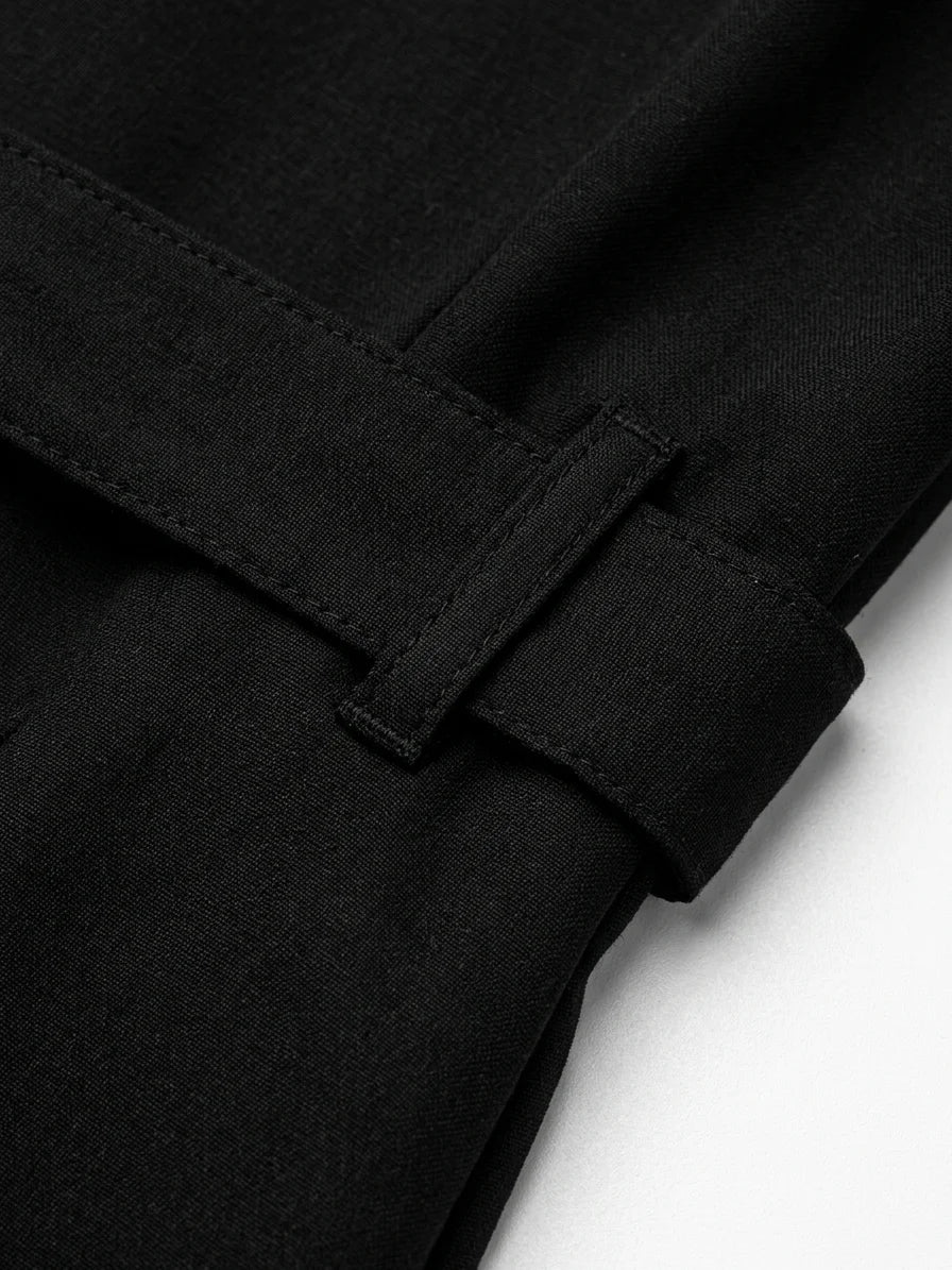 Ameliana | Elegant Off Shoulder Belted Summer Midi Dress - Black - detail
