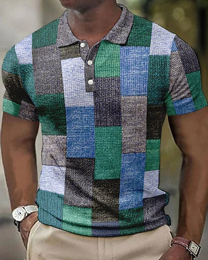 Momount pánska kockovaná polokošeľa – patchwork, krátky rukáv, neformálna