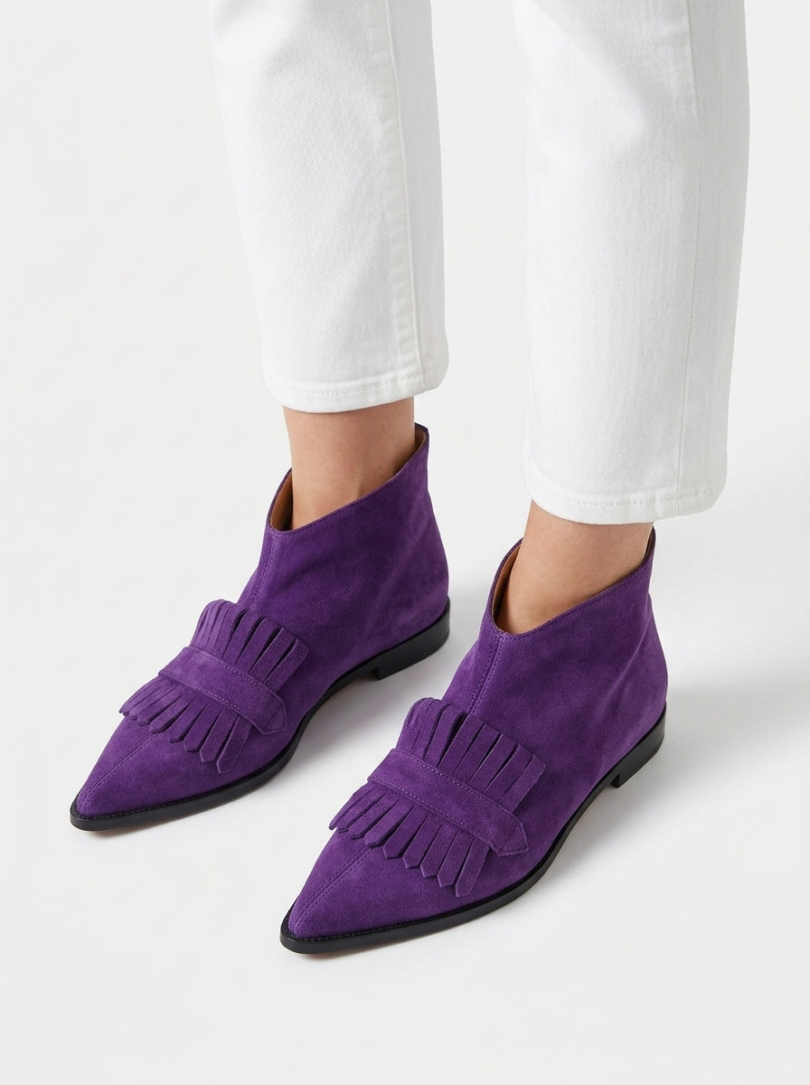 Violette | Boho semišové členkové čižmy so strapcami