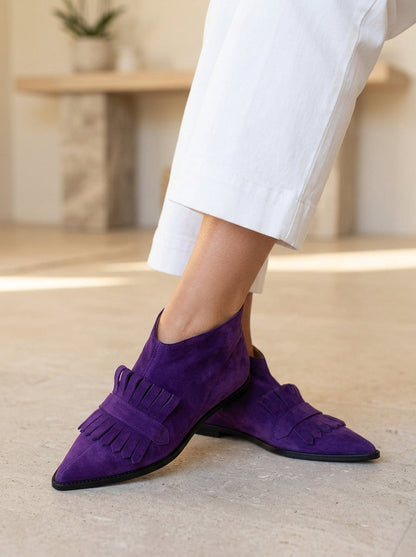 Violette | Boho semišové členkové čižmy so strapcami