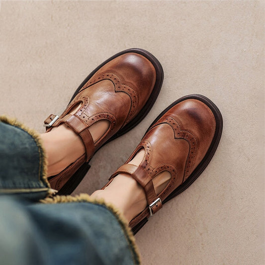 Calista | Vintage hnedé oxford mary jane topánky na platforme
