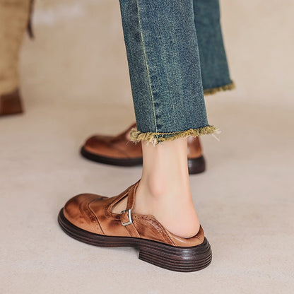 Calista | Vintage hnedé oxford mary jane topánky na platforme