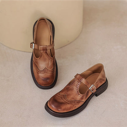 Calista | Vintage hnedé oxford mary jane topánky na platforme