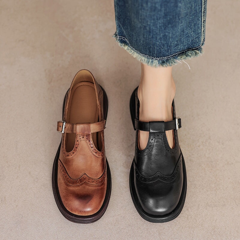 Calista | Vintage hnedé oxford mary jane topánky na platforme