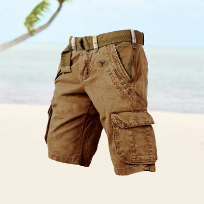 Momount pánske cargo šortky – sprané bavlnené, s opaskom, vintage distressed, dĺžka po kolená