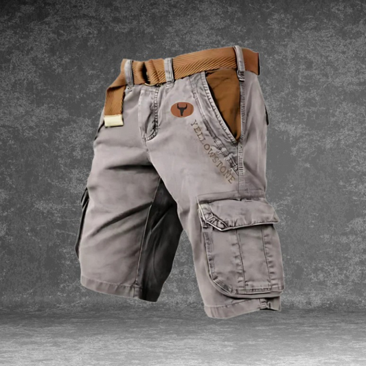 Momount pánske cargo šortky – sprané bavlnené, s opaskom, vintage distressed, dĺžka po kolená