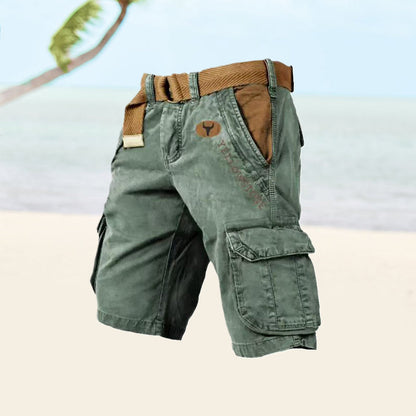 Momount pánske cargo šortky – sprané bavlnené, s opaskom, vintage distressed, dĺžka po kolená