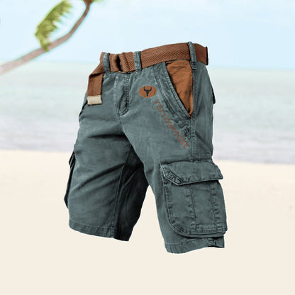 Momount pánske cargo šortky – sprané bavlnené, s opaskom, vintage distressed, dĺžka po kolená