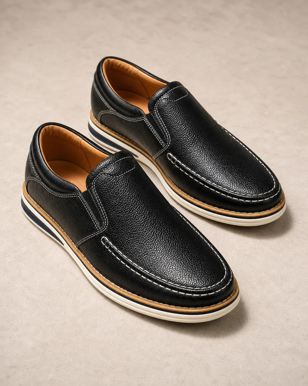 Pánske ručne prešívané nazúvacie mokasíny s elastickými panelmi — image 4