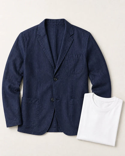 Men's lightweight linen-look blazer – 08 navy flatlay